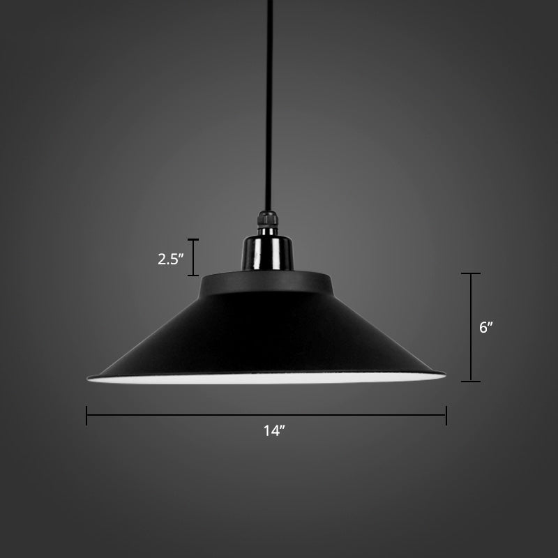 Metal Conical Ceiling Lamp With Rolled Edge - Stylish Hanging Light Black / 14