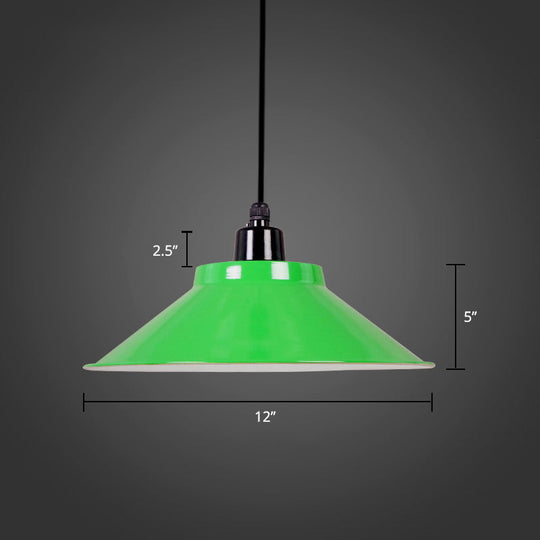 Metal Conical Ceiling Lamp With Rolled Edge - Stylish Hanging Light Green / 12