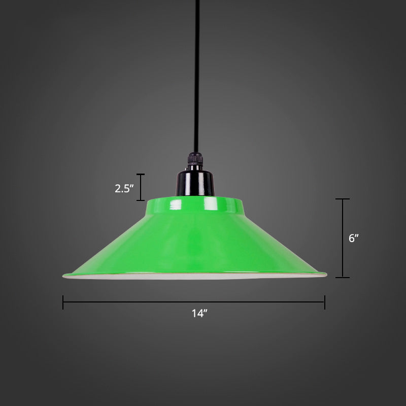 Metal Conical Ceiling Lamp With Rolled Edge - Stylish Hanging Light Green / 14