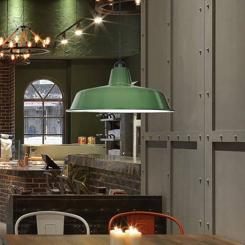 Green Barn Pendant Lamp - Loft Style Metal, 1-Bulb Suspension Light for Dining Room