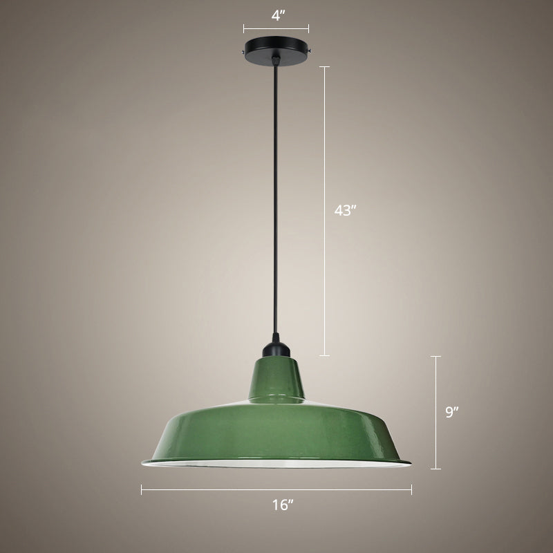 Green Barn Pendant Lamp - Loft Style Metal, 1-Bulb Suspension Light for Dining Room