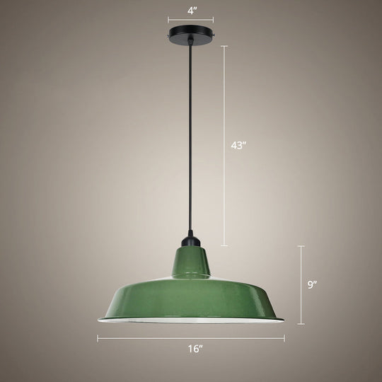 Green Barn Pendant Lamp - Loft Style Metal, 1-Bulb Suspension Light for Dining Room