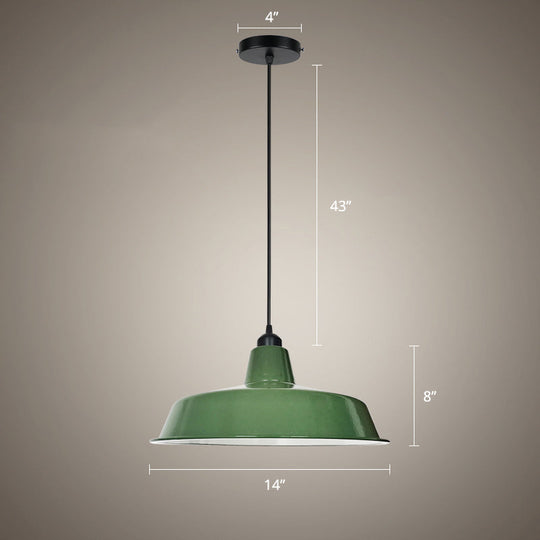 Green Barn Pendant Lamp - Loft Style Metal, 1-Bulb Suspension Light for Dining Room