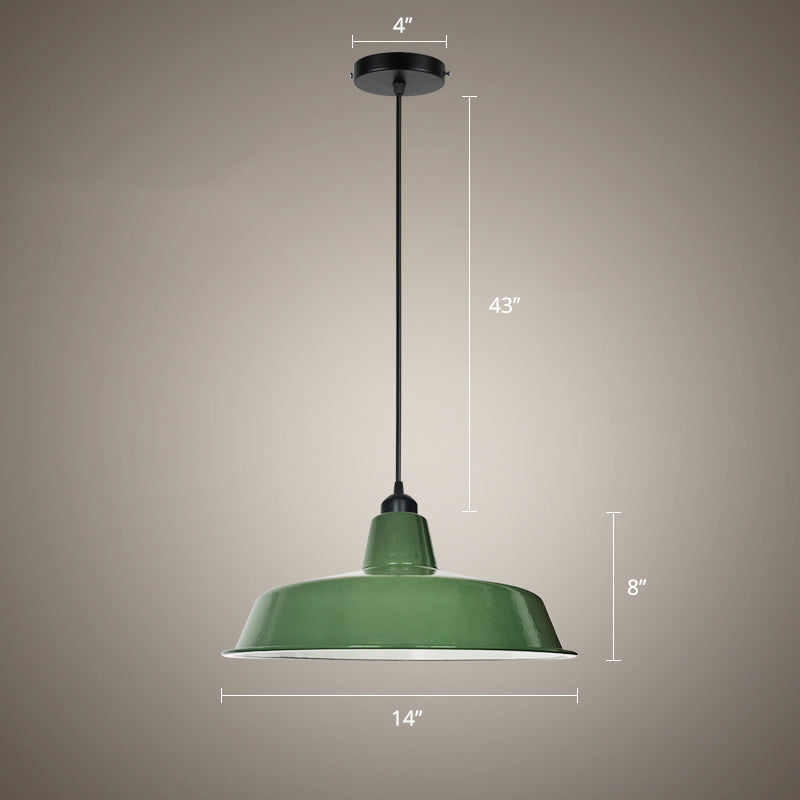 Barn Shaped Pendant Lamp: Green Finish Loft Style Metal 1 Bulb Dining Room Suspension Light / 14