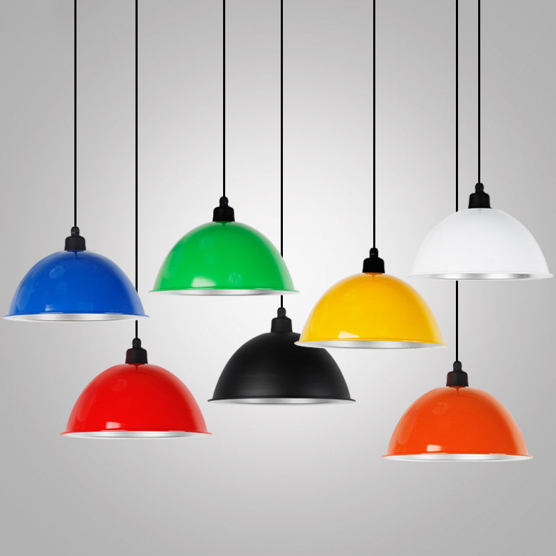 Metallic Hanging Pendant Light For Dining Room - Bowl-Shaped Single Bulb Suspension Orange / 12.5