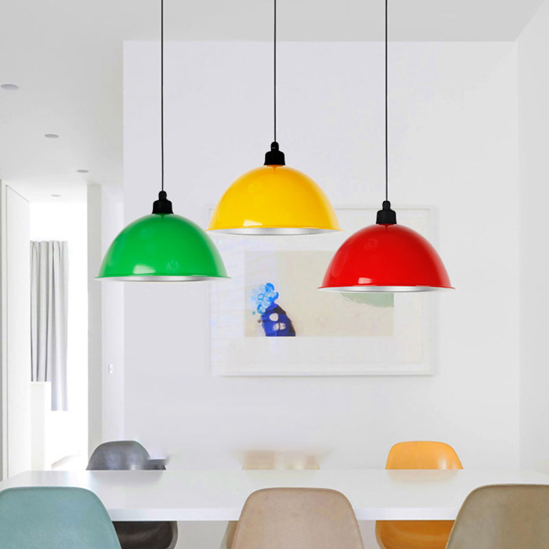 Metallic Hanging Pendant Light For Dining Room - Bowl-Shaped Single Bulb Suspension