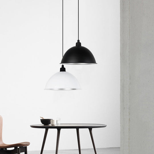 Metallic Hanging Pendant Light For Dining Room - Bowl-Shaped Single Bulb Suspension White / 12.5