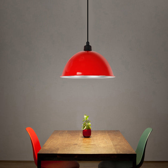 Metallic Hanging Pendant Light For Dining Room - Bowl-Shaped Single Bulb Suspension Red / 12.5