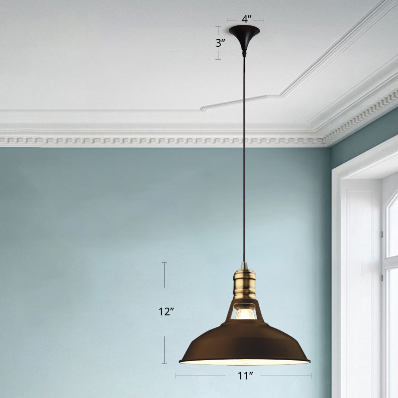 Industrial Iron Barn-Shaped Pendulum Light With Vented Socket - 1 Bulb Dining Room Pendant Fixture