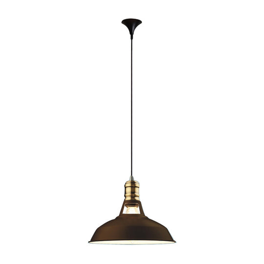 Iron Barn Shaped Industrial Pendulum Light - 1-Bulb Dining Room Pendant Fixture with Vented Socket