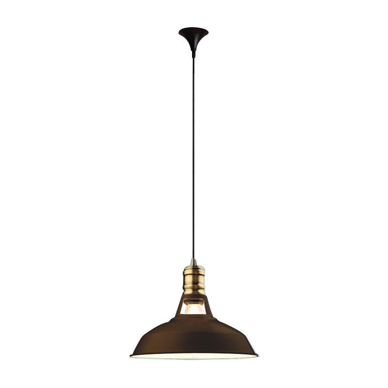 Industrial Iron Barn-Shaped Pendulum Light With Vented Socket - 1 Bulb Dining Room Pendant Fixture