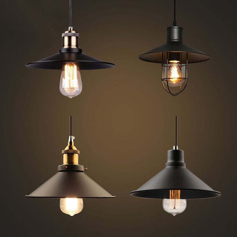 Iron Barn Shaped Industrial Pendulum Light - 1-Bulb Dining Room Pendant Fixture with Vented Socket