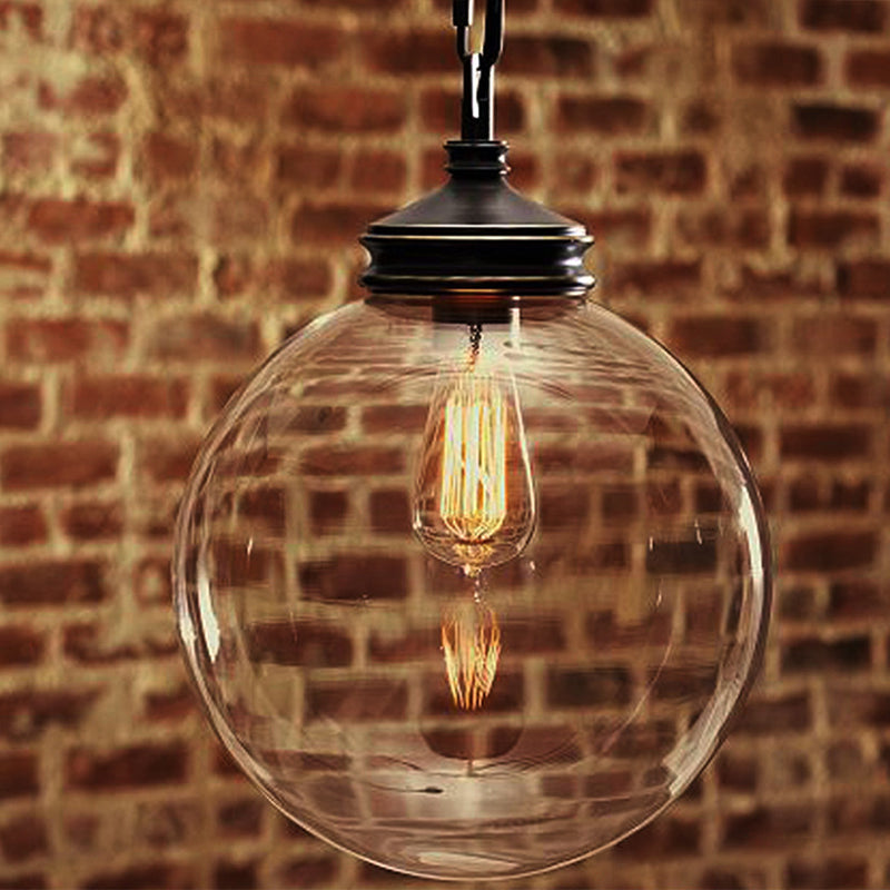 Simplistic Clear Glass Sphere Pendant Light Fixture | Restaurant Hanging Light (1-Bulb)