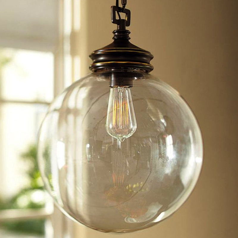 Simplistic Clear Glass Sphere Pendant Light Fixture | Restaurant Hanging Light (1-Bulb)