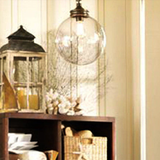 Simplicity Pendant Light: Clear Glass Sphere Hanging Light Fixture Ideal For Restaurants Single Bulb