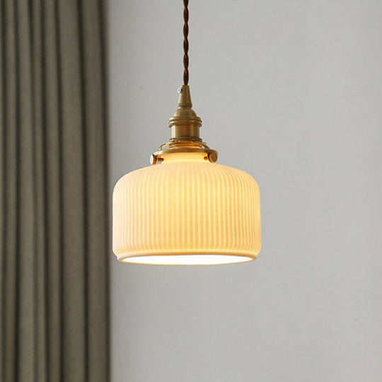 Brooklyn - Retro Retro Style Rounded Drum Suspension Lighting 1Â Head Ceramic Pendant Ceiling Light in Brass