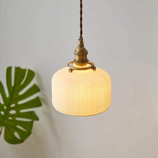 Brooklyn - Retro Style Rounded Drum Suspension Lighting 1 Head Ceramic Pendant Ceiling Light In