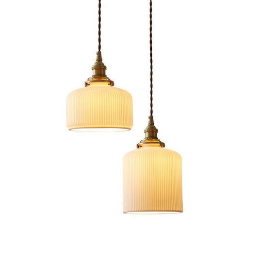 Brooklyn - Retro Retro Style Rounded Drum Suspension Lighting 1Â Head Ceramic Pendant Ceiling Light in Brass