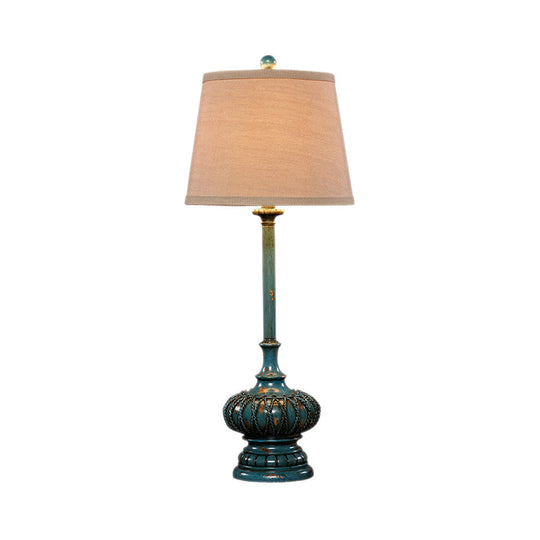 Aqua Column Table Lamp: Traditional Resin 1-Light Nightstand Lamp For Bedroom With Cone Shade