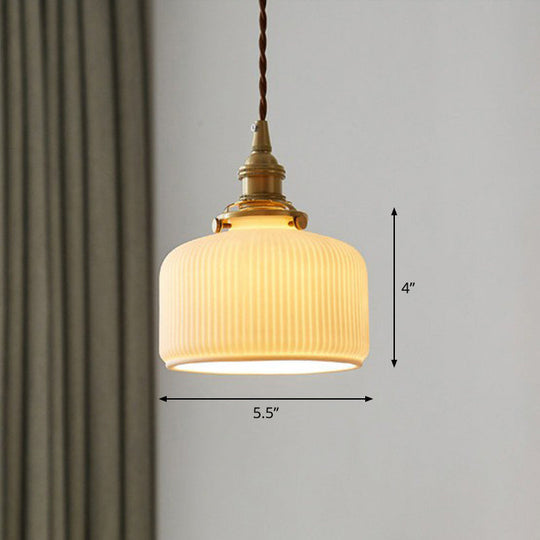 Brooklyn - Retro Style Rounded Drum Suspension Lighting 1 Head Ceramic Pendant Ceiling Light In