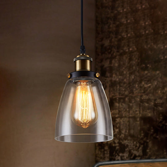 Clear Glass Industrial Bell Pendant Light for Restaurants - Single Hanging Ceiling Light