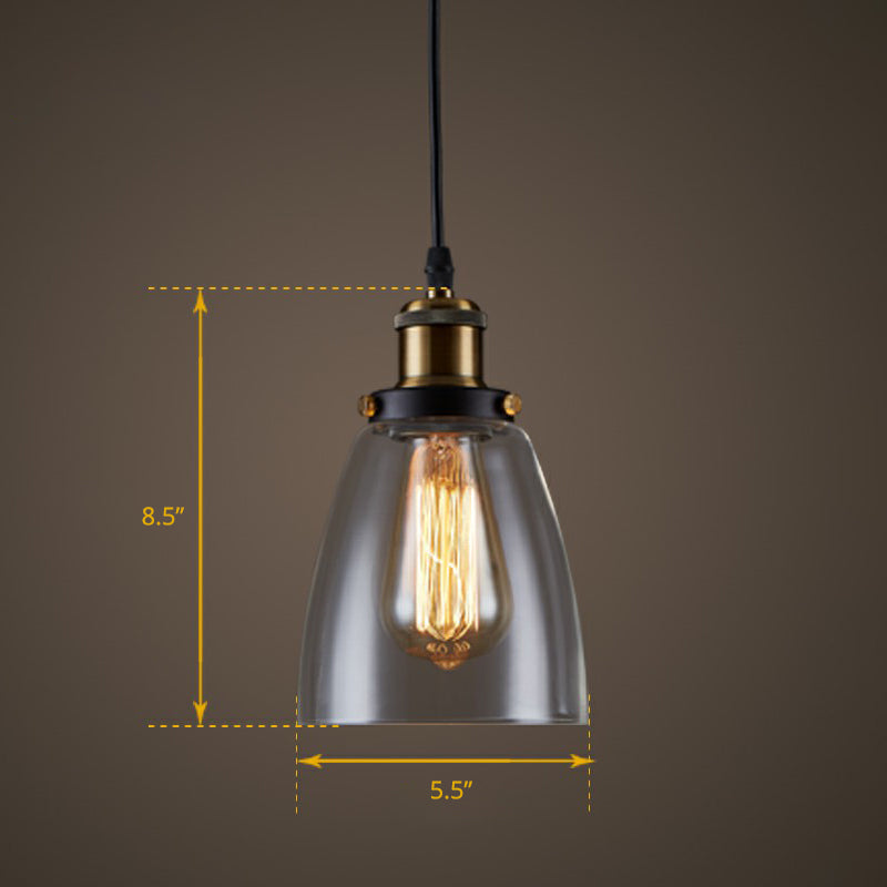 Clear Glass Industrial Bell Pendant Light for Restaurants - Single Hanging Ceiling Light