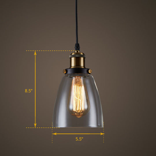 Single Clear Glass Industrial Bell Ceiling Pendant Light For Restaurants