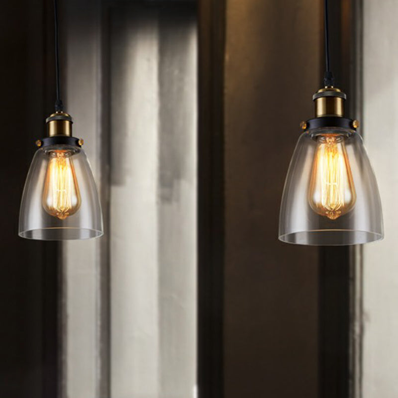 Clear Glass Industrial Bell Pendant Light for Restaurants - Single Hanging Ceiling Light