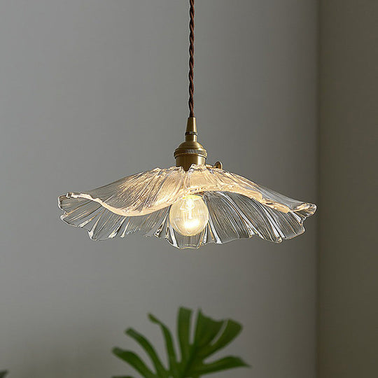 Vintage Floral Glass Pendant Light Fixture for Restaurants - Single Light, Ruffled Design