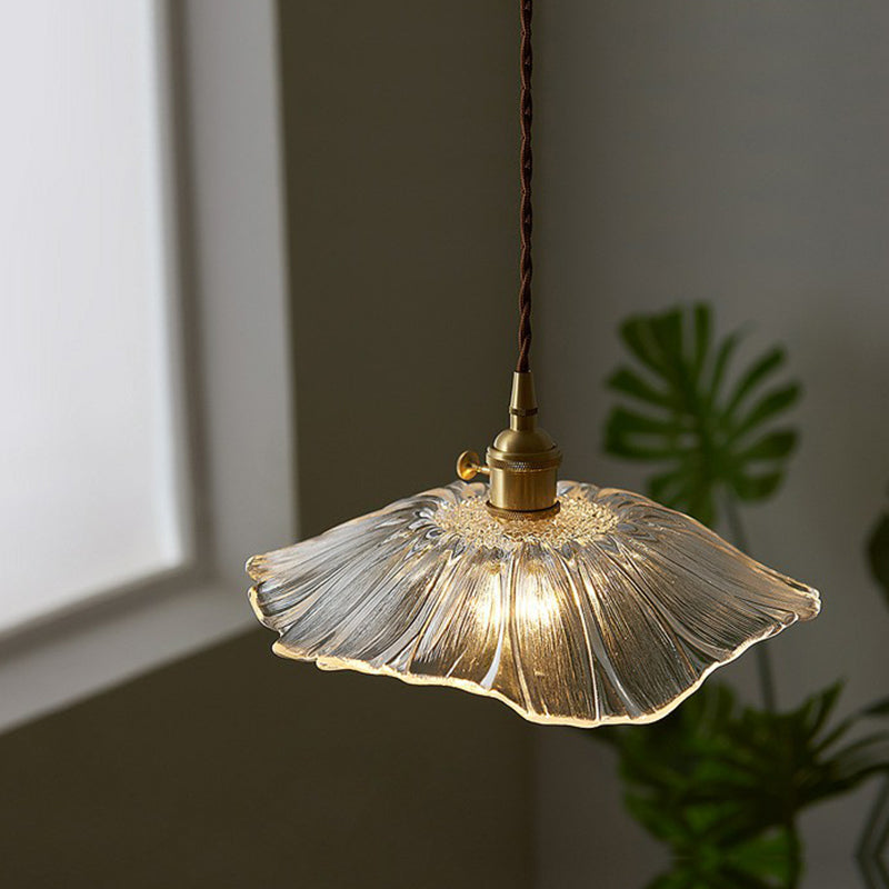 Vintage Floral Glass Pendant Light Fixture for Restaurants - Single Light, Ruffled Design