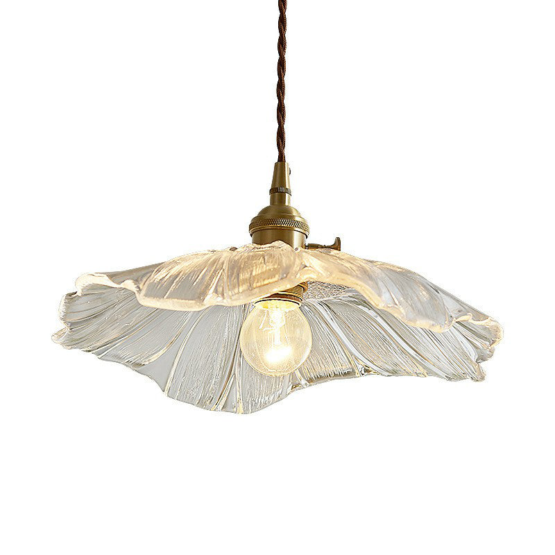 Vintage Floral Glass Pendant Light Fixture for Restaurants - Single Light, Ruffled Design