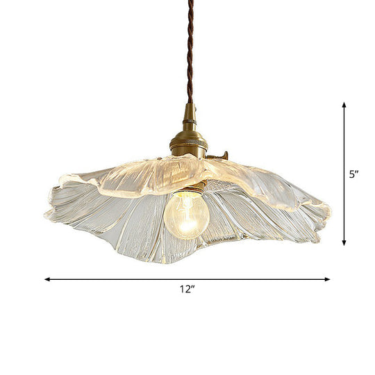 Vintage Floral Pendant Light With Ruffle Glass - Ideal For Restaurants Clear