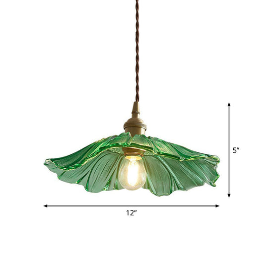 Vintage Floral Pendant Light With Ruffle Glass - Ideal For Restaurants Green