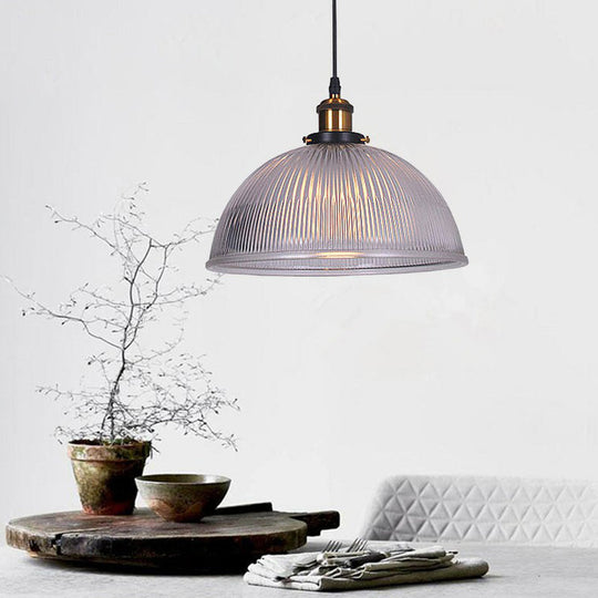 Industrial Dome Clear Ribbed Glass Hanging Pendant Light - Perfect for Restaurants