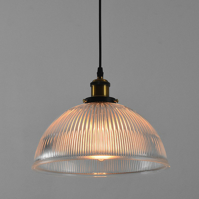 Industrial Dome Clear Ribbed Glass Hanging Pendant Light - Perfect for Restaurants