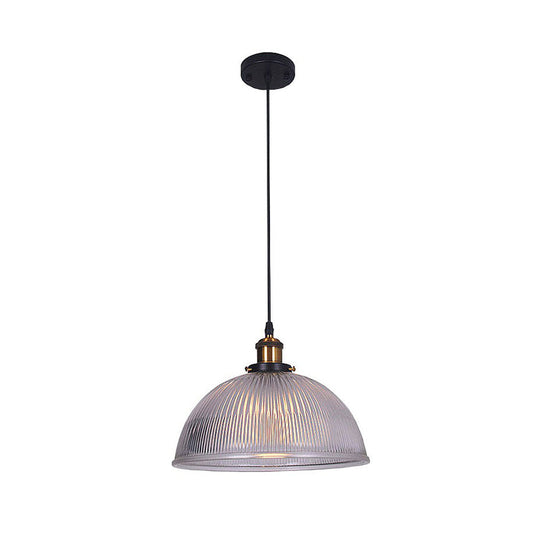 Industrial Dome Clear Ribbed Glass Hanging Pendant Light - Perfect for Restaurants