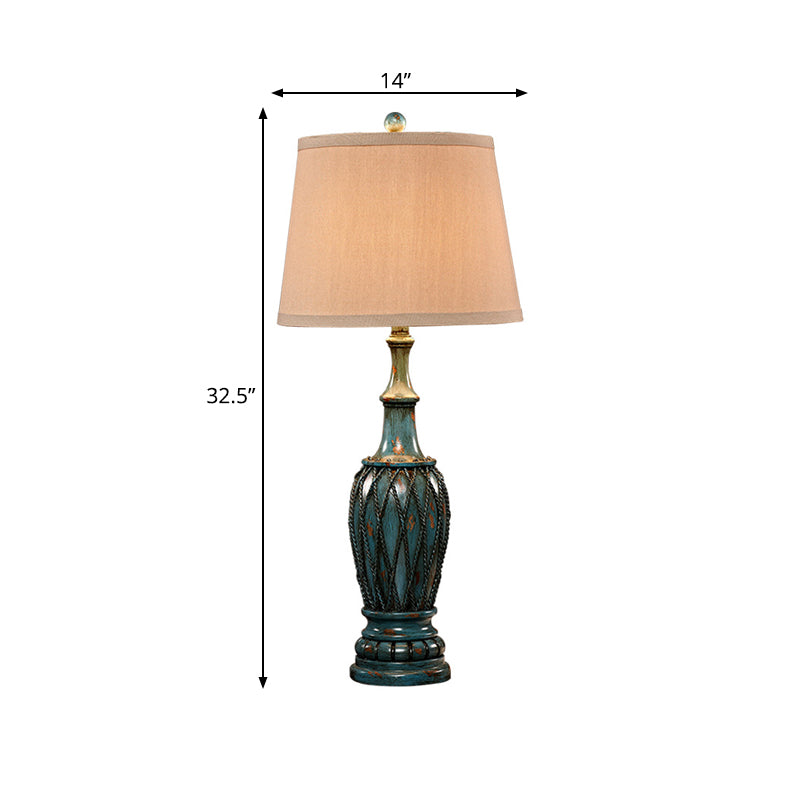 Traditional Resin Aqua Vase Night Light - 1 Table Lamp For Study Room With Fabric Shade