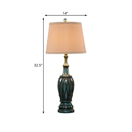 Traditional Resin Aqua Vase Night Light - 1 Table Lamp For Study Room With Fabric Shade