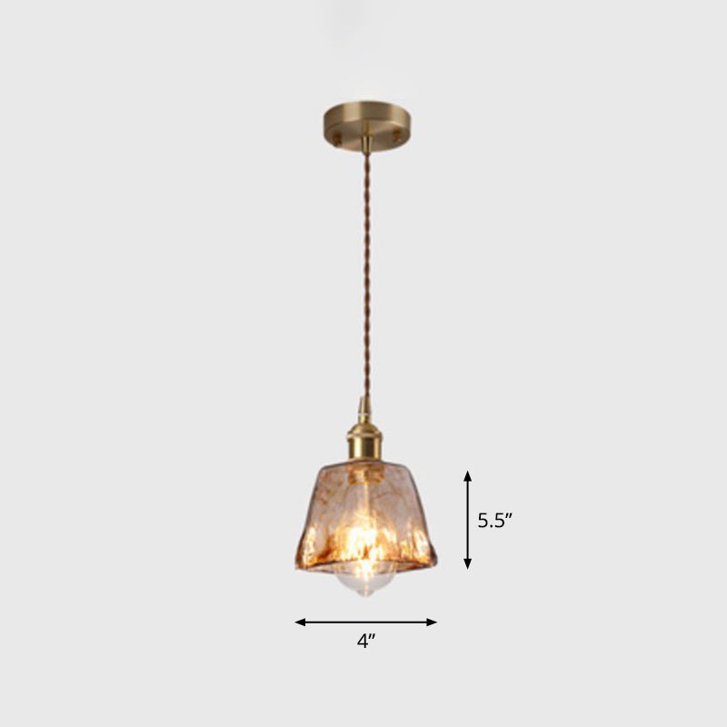 Antique Brass Pendant Light With Brown Glass Shade - Dining Room Hanging / B