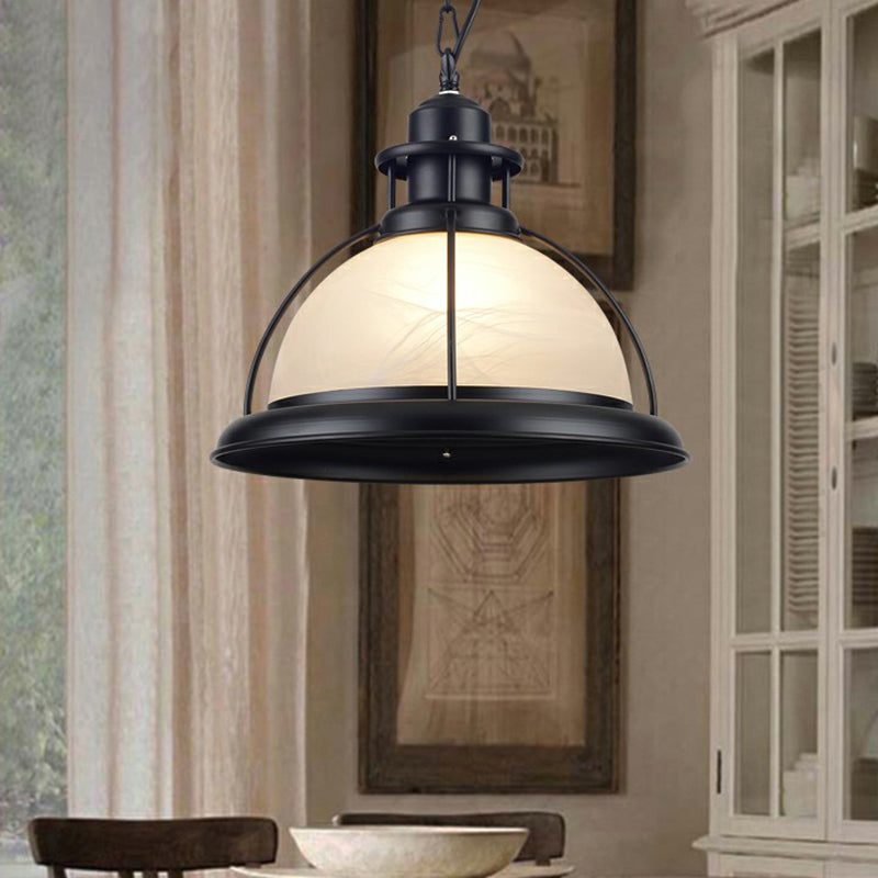 Retro-Style White Glass Half-Globe Pendant Ceiling Light - 1 Head Dining Room Lighting