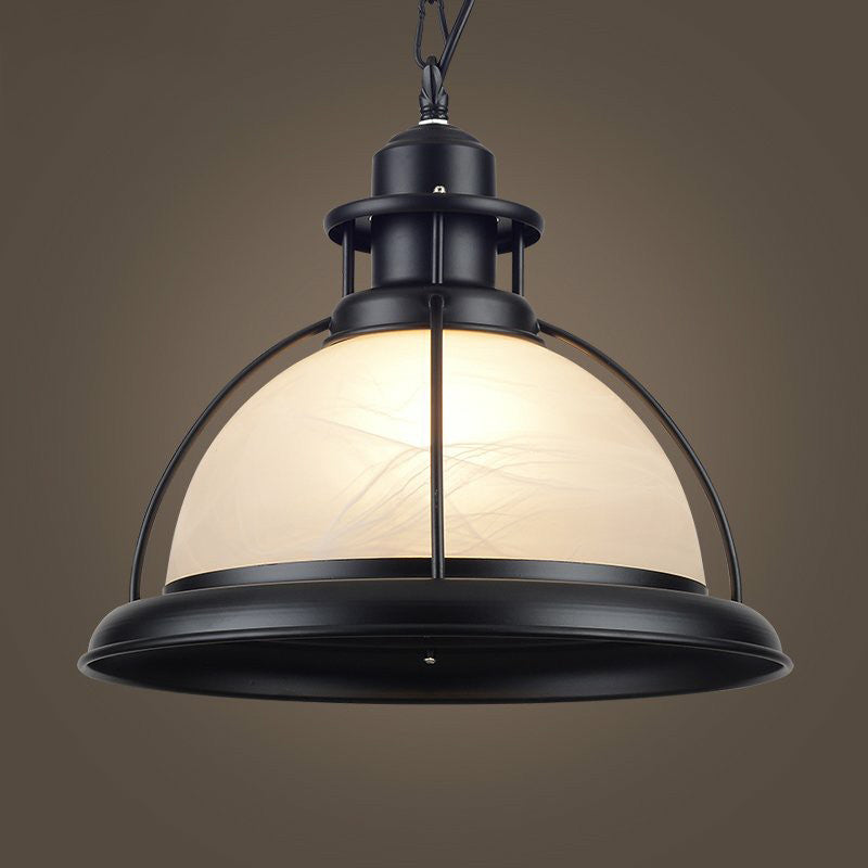 Retro White Glass Half-Globe Pendant Ceiling Light - Dining Room Suspension Lighting - 1 Head