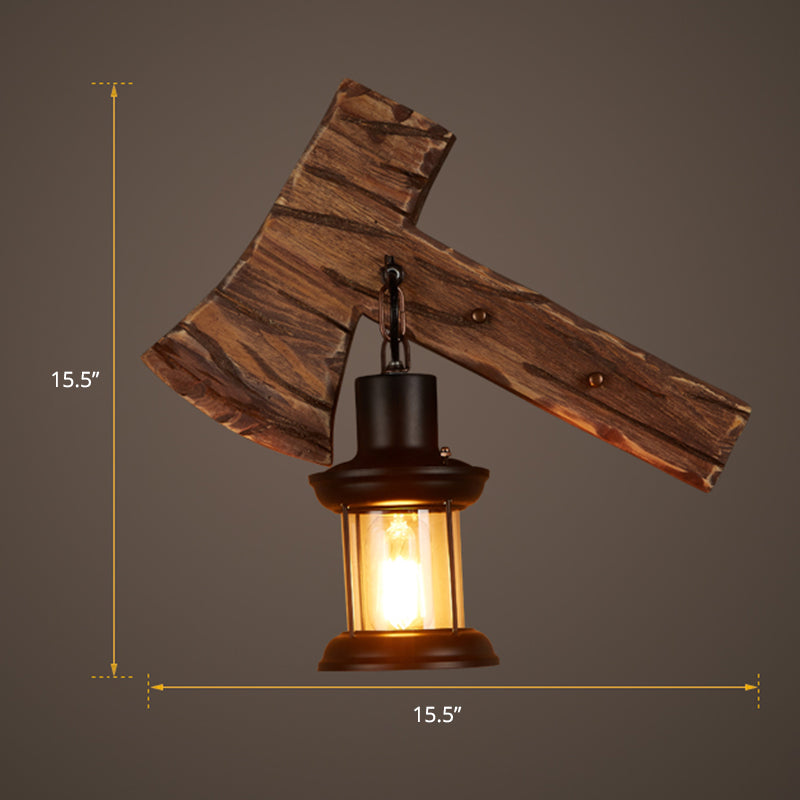 Country Style Wooden Wall Sconce With Lantern Shade - Bedroom Lighting