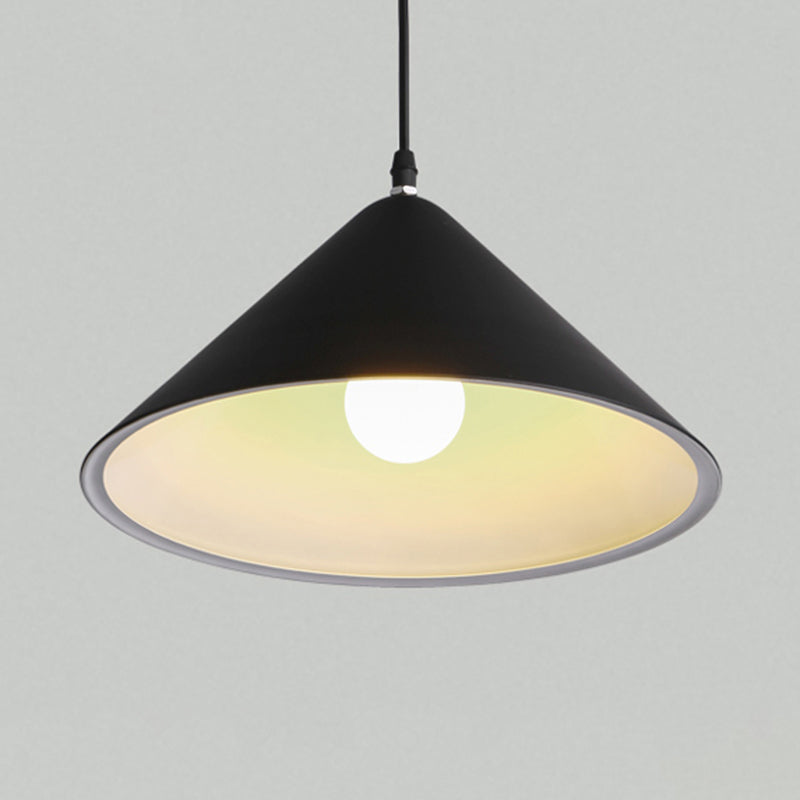 Minimalistic Conical Pendant Light For Dining Room - Metal Fixture 1 Head Black