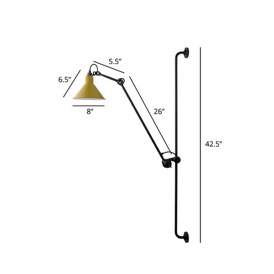 Adjustable Arm Loft Style Metal Wall Mount Reading Light With Shaded Head Yellow / A