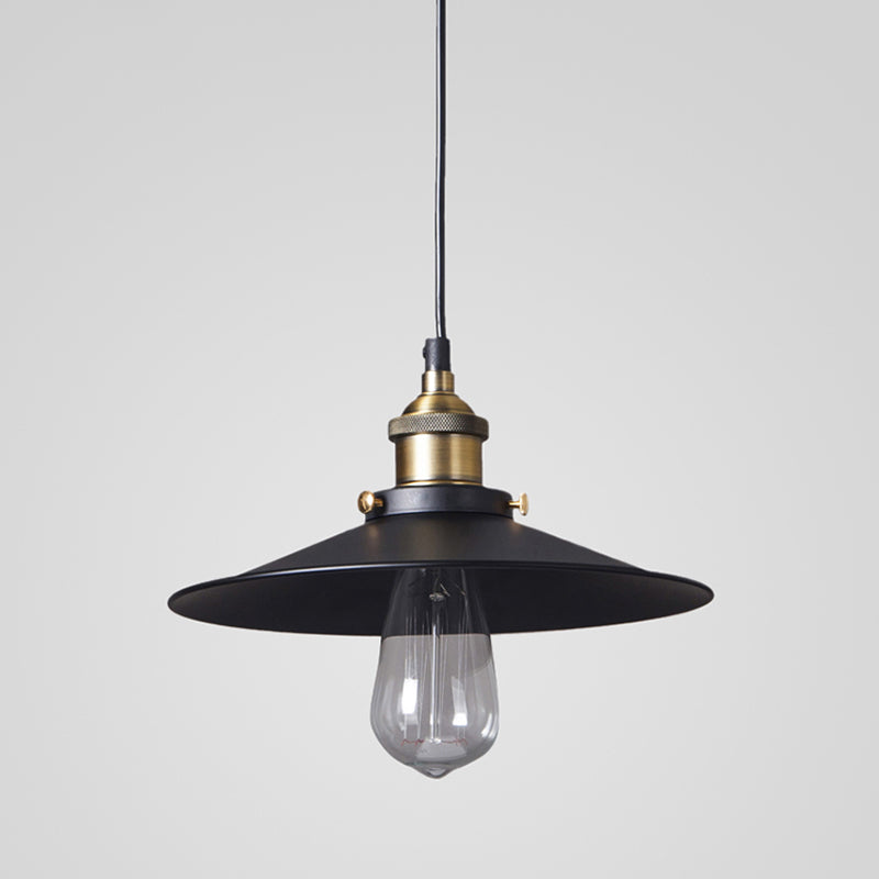 Retro Metal Saucer Pendant Ceiling Lamp - Black Finish 1 Bulb Dining Room Hanging Light Kit / 8.5