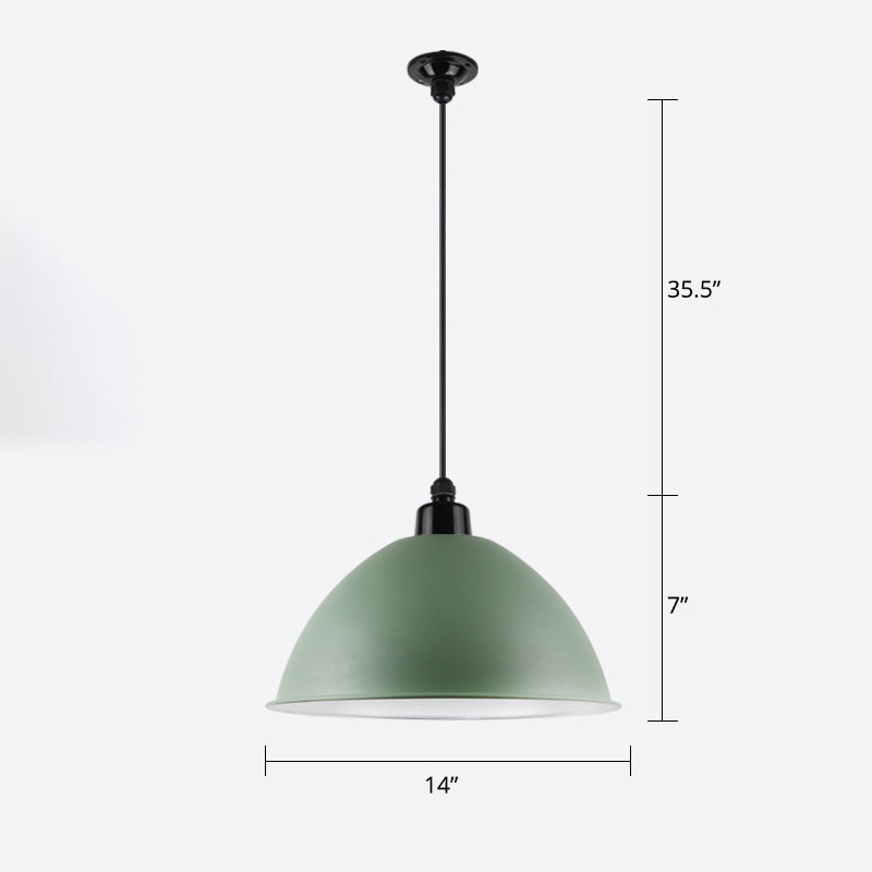 Macaron Dome Pendant Light - Metallic Ceiling Lamp For Dining Room Green / 14