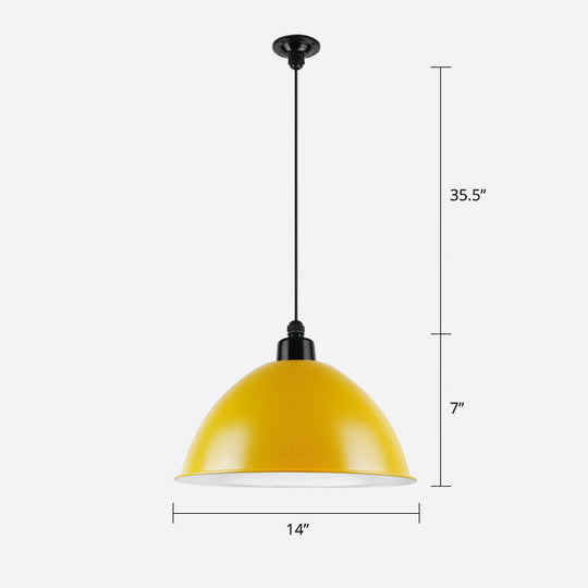 Macaron Dome Pendant Light - Metallic Ceiling Lamp For Dining Room Yellow / 14