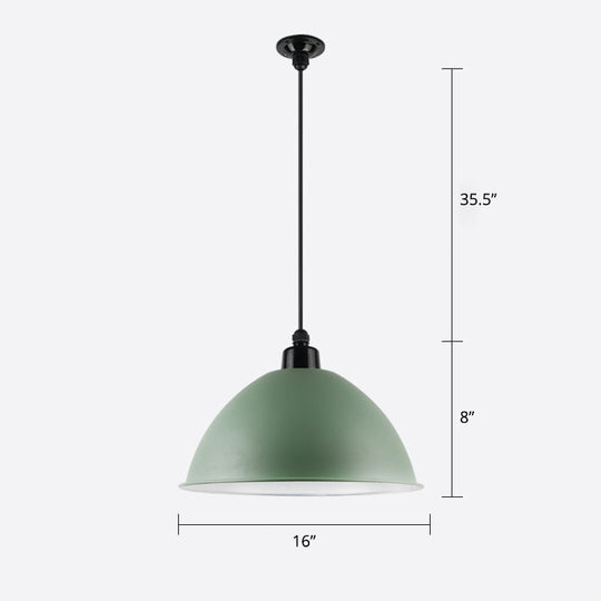 Macaron Dome Pendant Light - Metallic Ceiling Lamp For Dining Room Green / 16