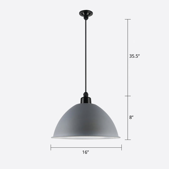 Macaron Dome Pendant Light - Metallic Ceiling Lamp For Dining Room Grey / 16