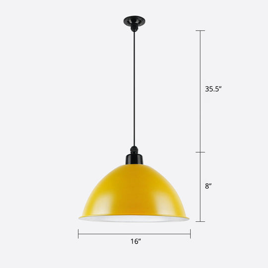 Macaron Dome Pendant Light - Metallic Ceiling Lamp For Dining Room Yellow / 16